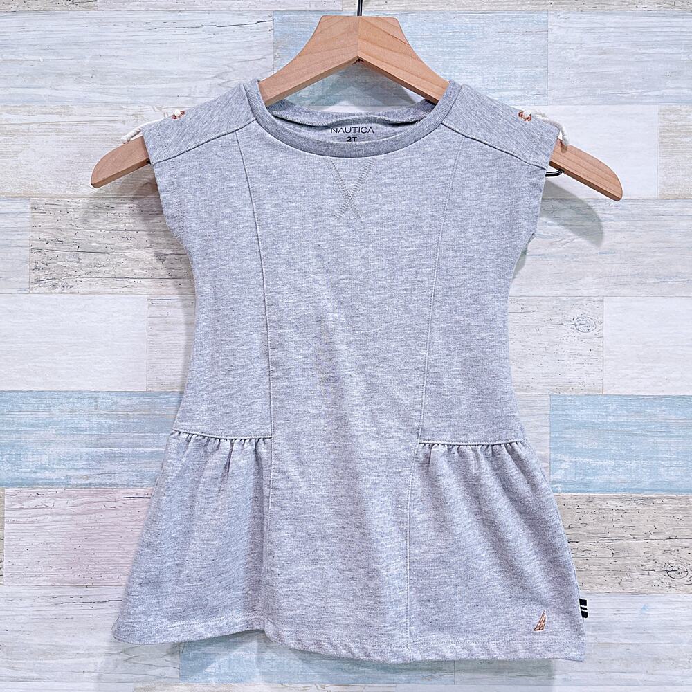 Nautica Fit & Flare Sweatshirt Dress Gray Short Sleeve Casual Toddler Girl 2T